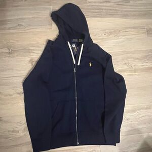 Ralph Lauren Navy Blue Hoodie with Cream Drawstrings